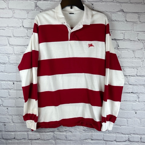 mobil Other - Vintage Mobil Gas Pegasus Shirt Mens 2XL Red Striped Rugby Polo Where’s‎ Waldo